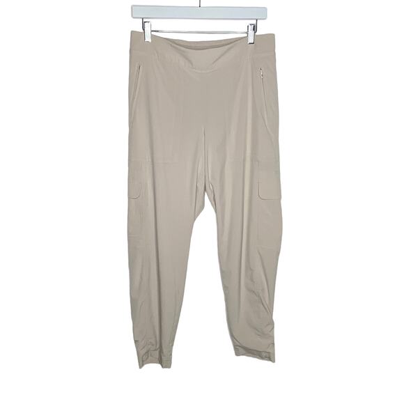 Athleta Pants - Athleta Womens Size 12 Chelsea Cargo Lined Pants Taupe Tan Pull On Zip Pockets